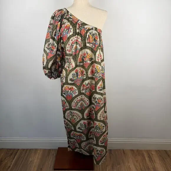 RHODE Floral Printed One Shoulder Shift Tent Dress Cotton Resort Women's Large - Picture 2 of 14
